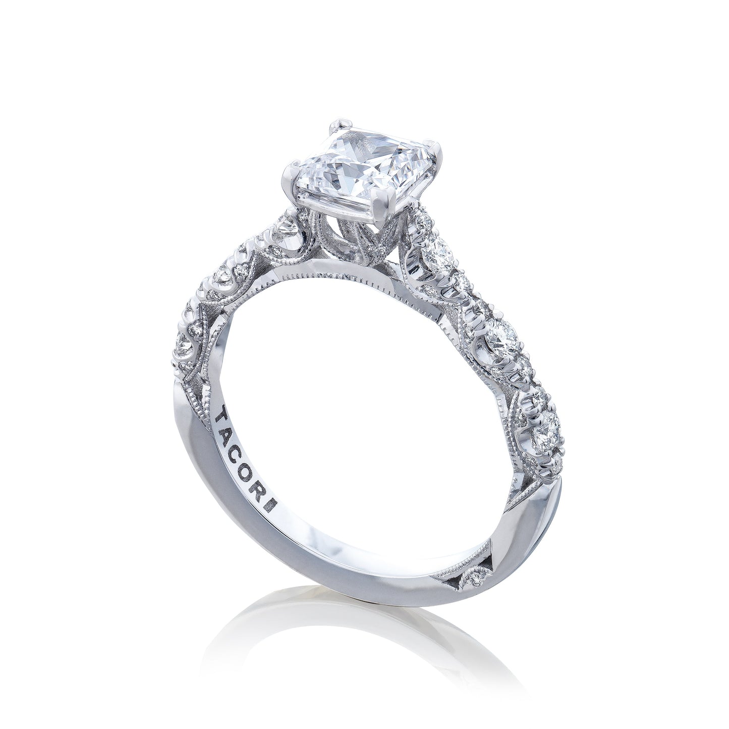 Tacori 18k White Gold Petite Crescent Princess Diamond Engagement Ring Setting (0.39 CTW)