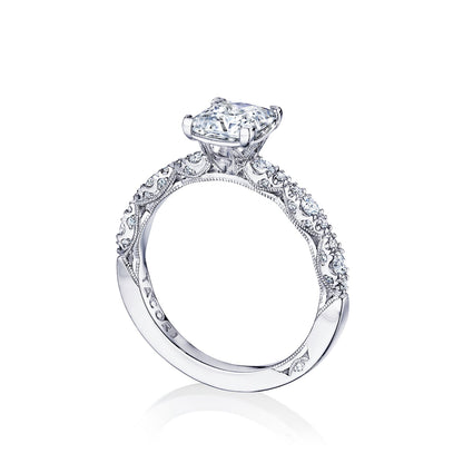 Tacori 18k White Gold Petite Crescent Princess Diamond Engagement Ring Setting (0.35 CTW)