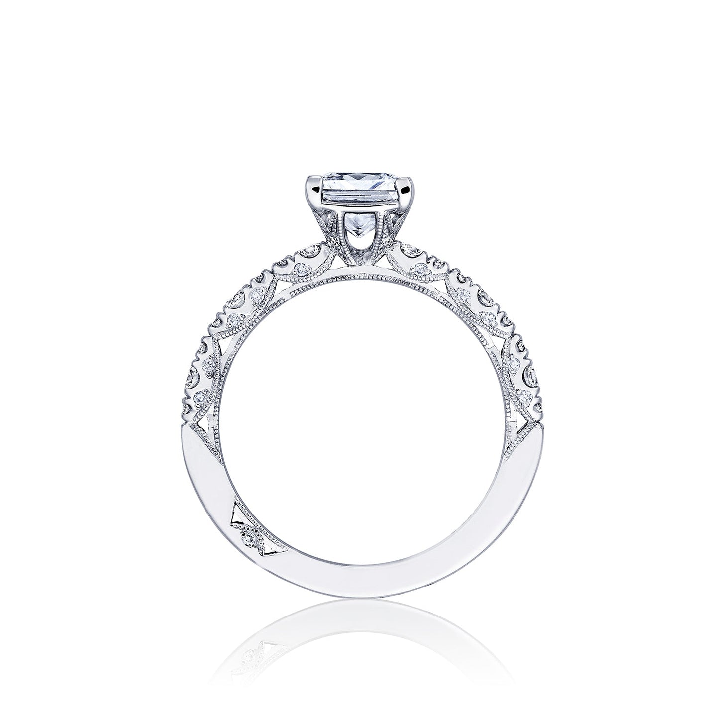 Tacori 18k White Gold Petite Crescent Princess Diamond Engagement Ring Setting (0.35 CTW)