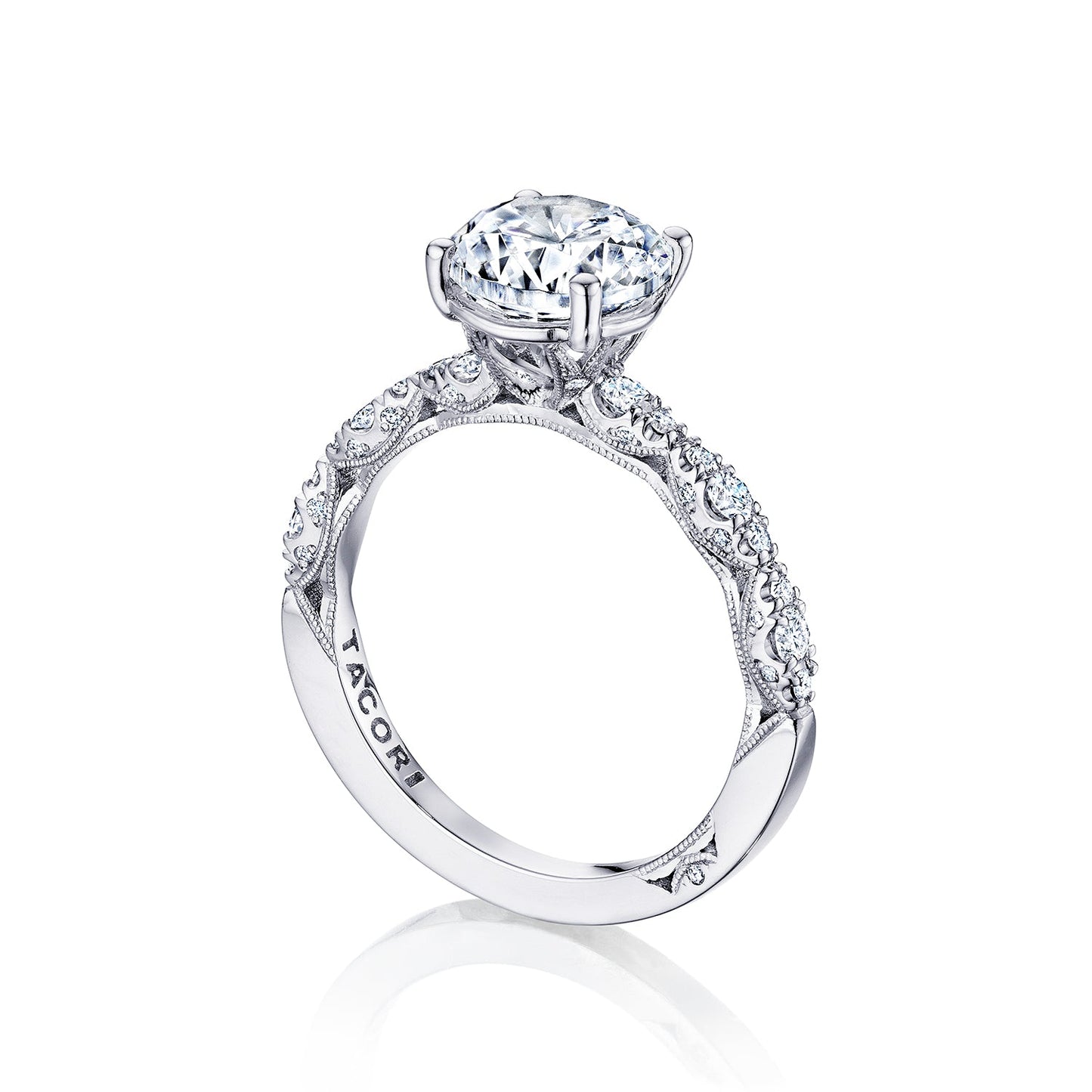 Tacori 18k White Gold Petite Crescent Round Diamond Engagement Ring Setting (0.35 CTW)