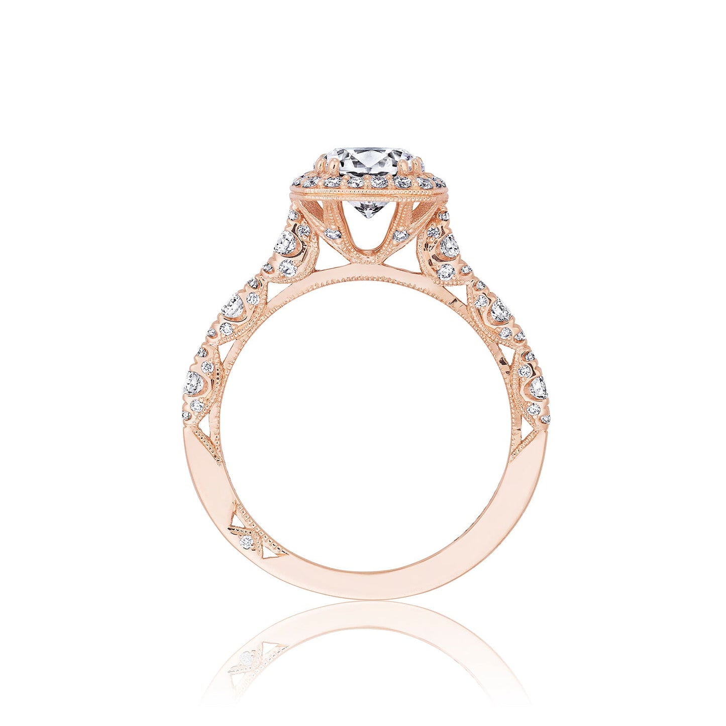 Tacori 18k Pink Gold Petite Crescent Round Diamond Engagement Ring Setting (0.55 CTW)