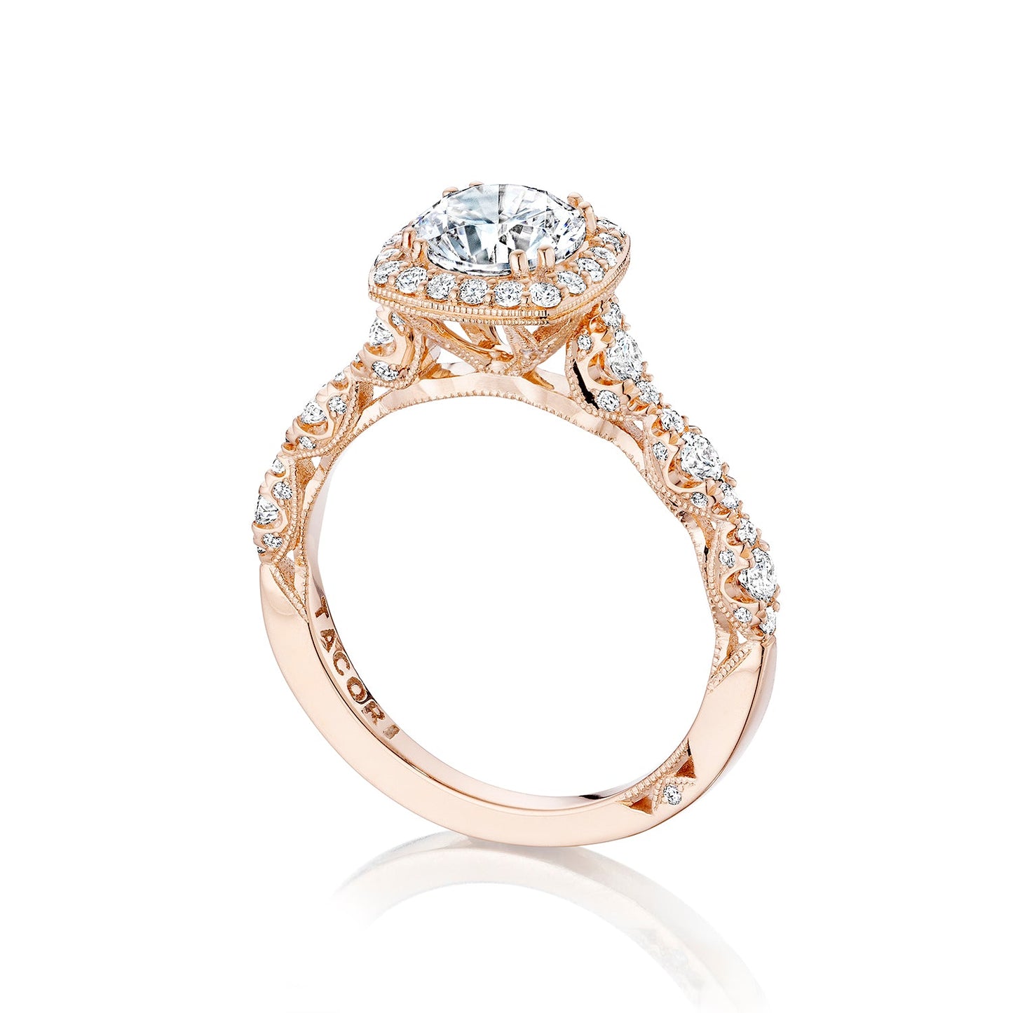 Tacori 18k Pink Gold Petite Crescent Round Diamond Engagement Ring Setting (0.55 CTW)