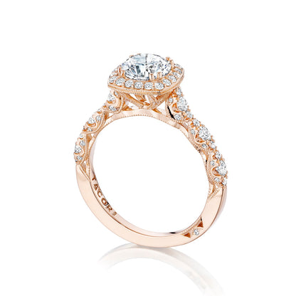 Tacori 18k Pink Gold Petite Crescent Round Diamond Engagement Ring Setting (0.55 CTW)