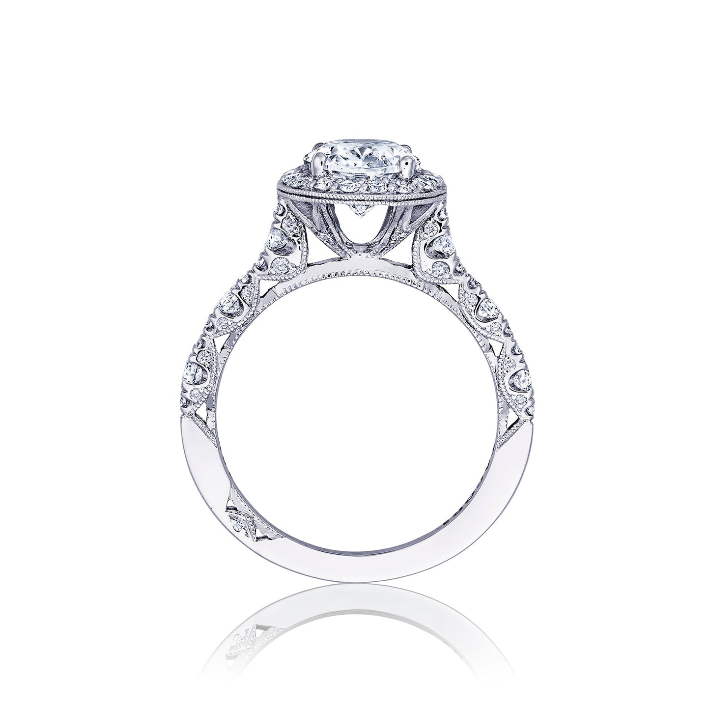 Tacori 18k White Gold Petite Crescent Oval Diamond Engagement Ring Setting (0.65 CTW)