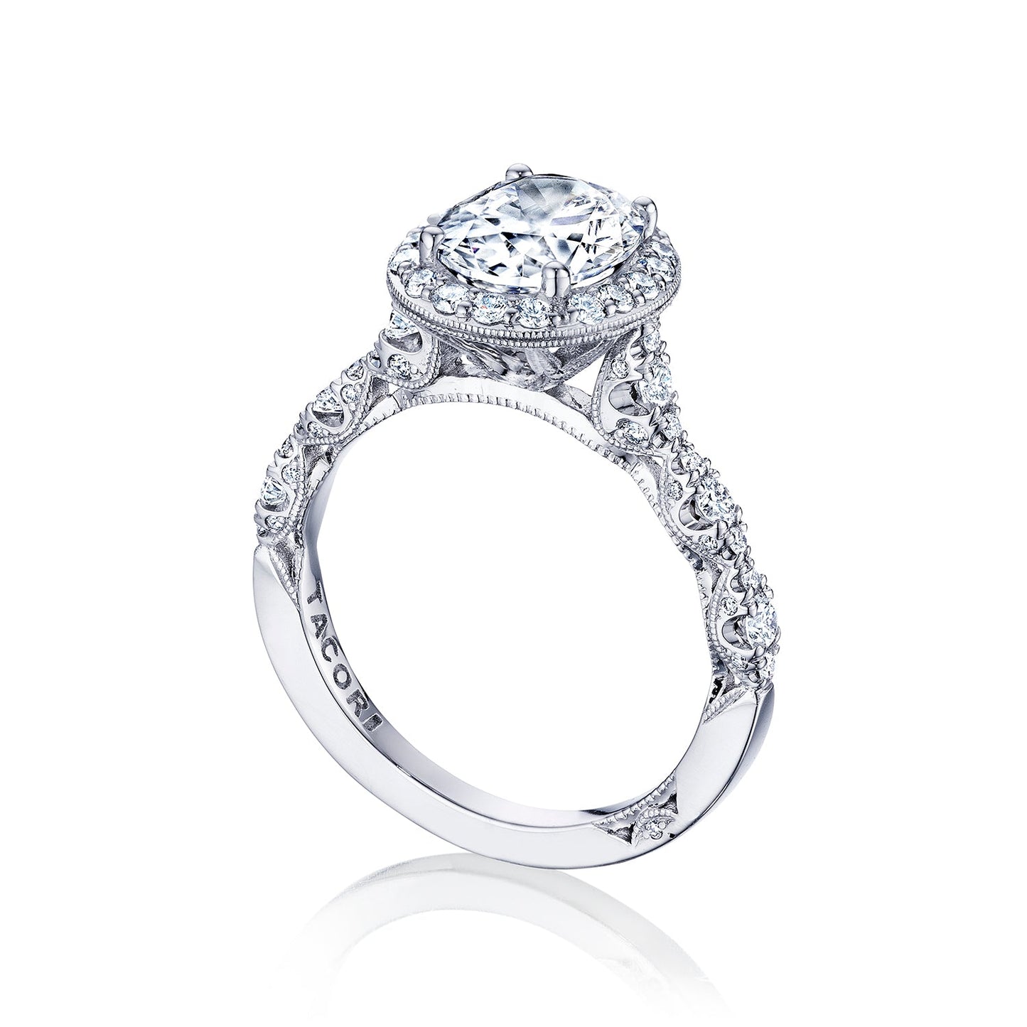 Tacori 18k White Gold Petite Crescent Oval Diamond Engagement Ring Setting (0.65 CTW)