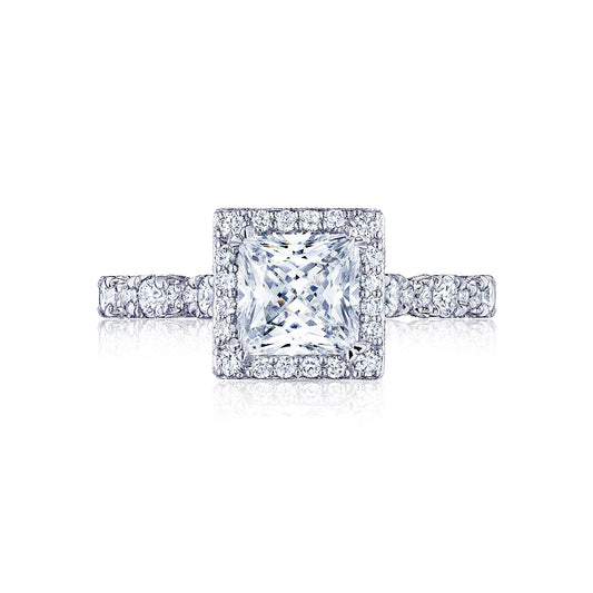 Tacori 18k White Gold Petite Crescent Princess Diamond Engagement Ring Setting (0.56 CTW)