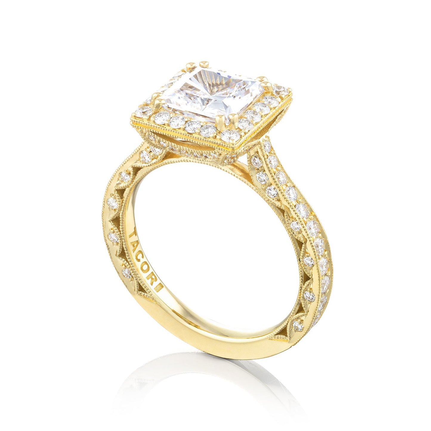 Tacori 18k Yellow Gold RoyalT Princess Diamond Engagement Ring Setting (0.98 CTW)