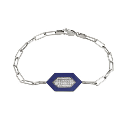 MICHAEL M Bracelet 14k White Gold / Blue Chroma Pavé Hexagon Bracelet BR492