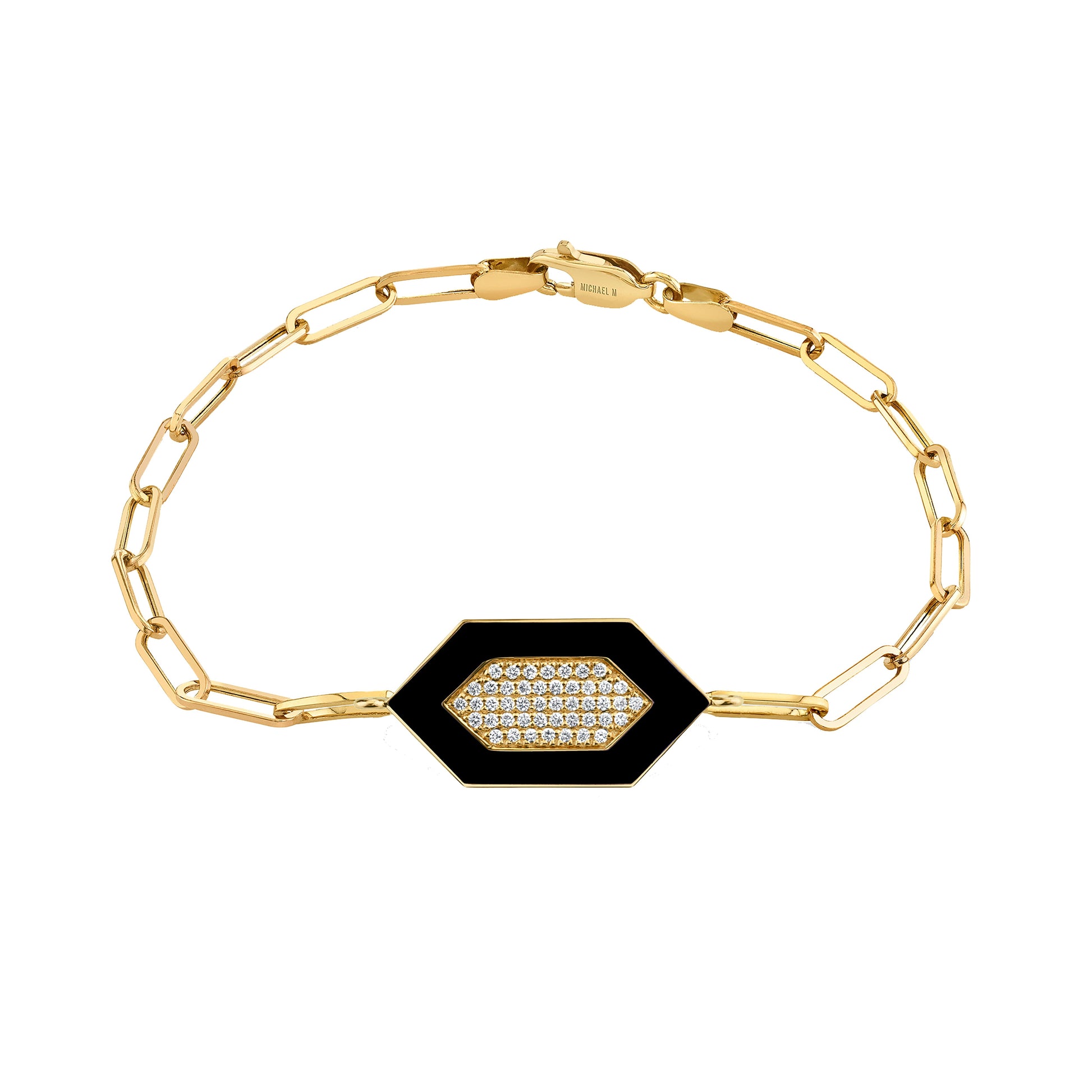 MICHAEL M Bracelet 14k Yellow Gold / Black Chroma Pavé Hexagon Bracelet BR492
