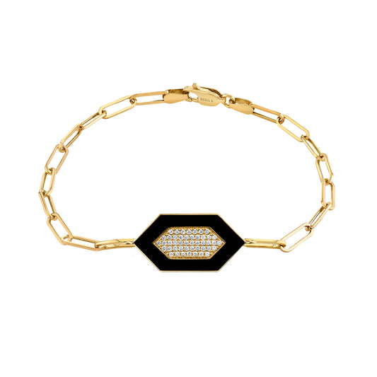 MICHAEL M Bracelet 14k Yellow Gold / Black Chroma Pavé Hexagon Bracelet BR492