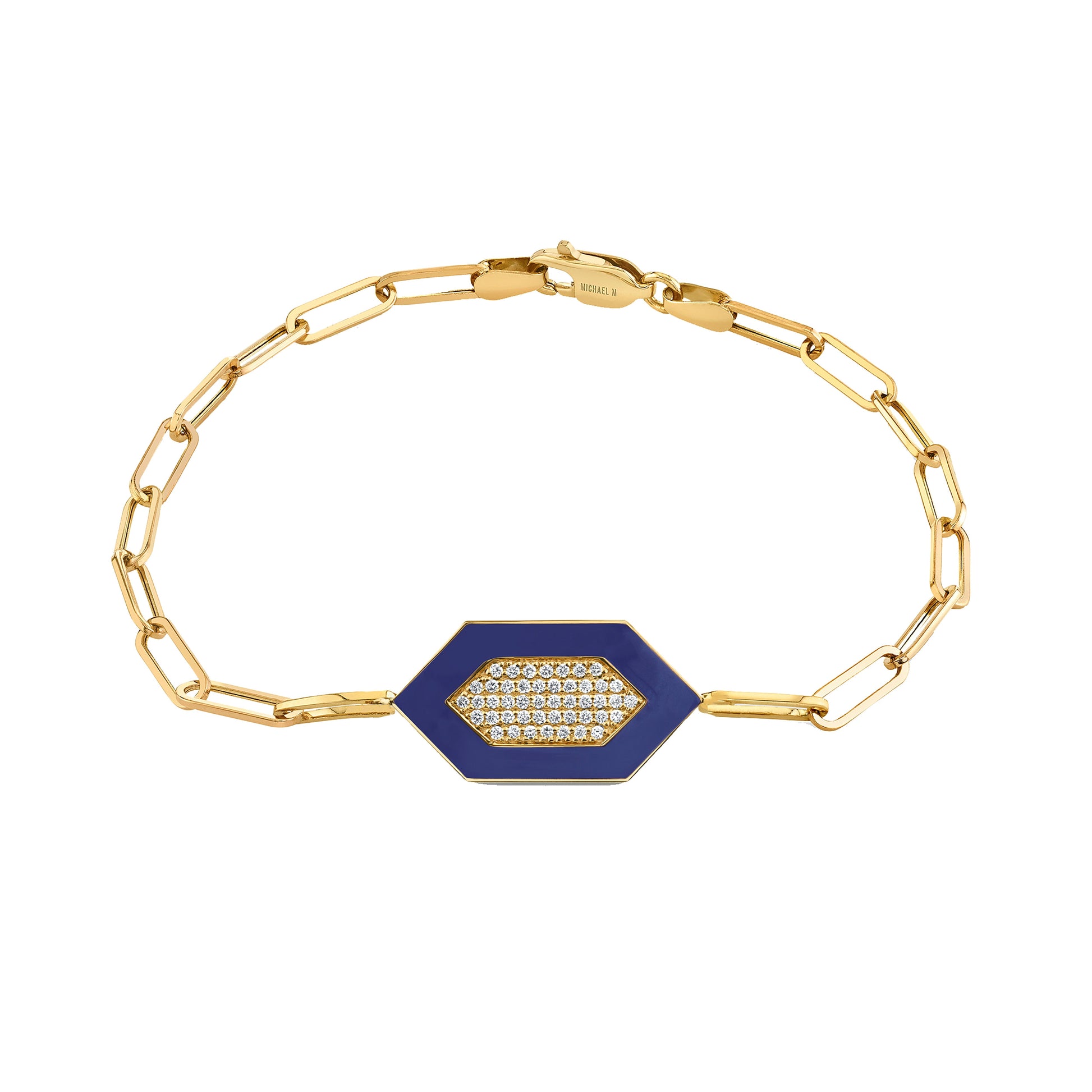 MICHAEL M Bracelet 14k Yellow Gold / Blue Chroma Pavé Hexagon Bracelet BR492