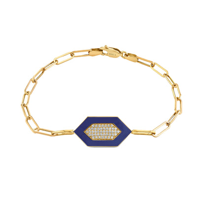 MICHAEL M Bracelet 14k Yellow Gold / Blue Chroma Pavé Hexagon Bracelet BR492