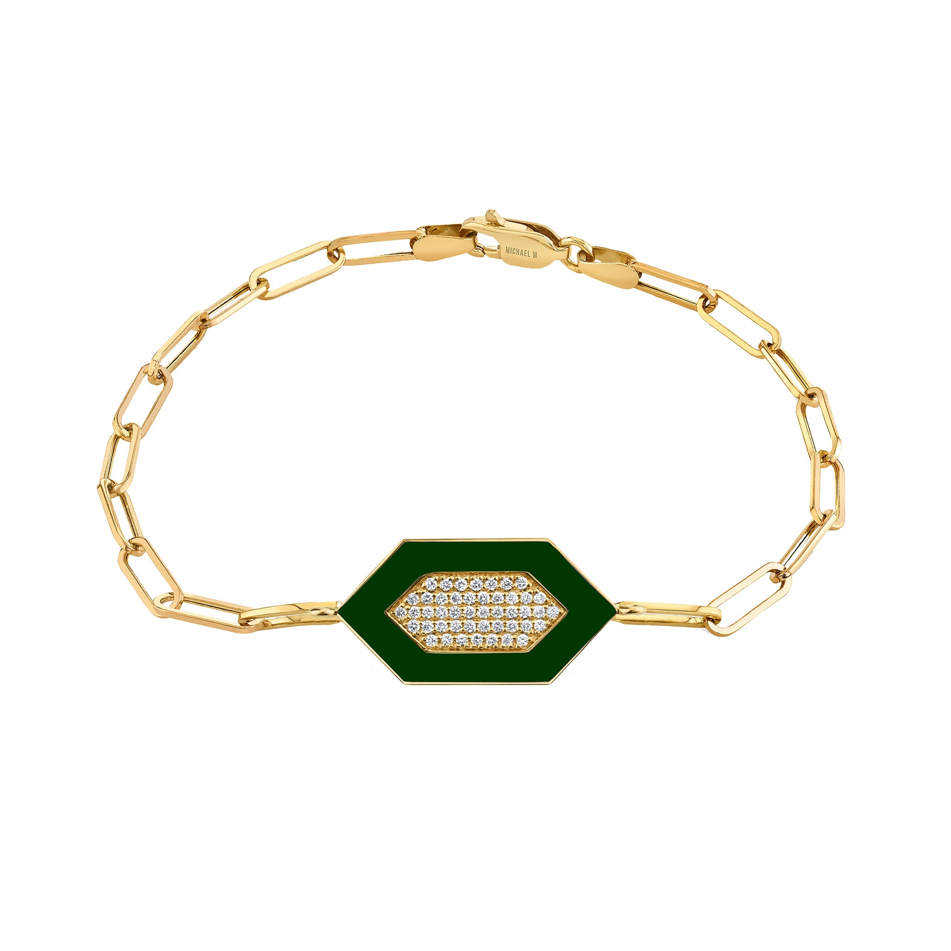 MICHAEL M Bracelet 14k Yellow Gold / Green Chroma Pavé Hexagon Bracelet BR492
