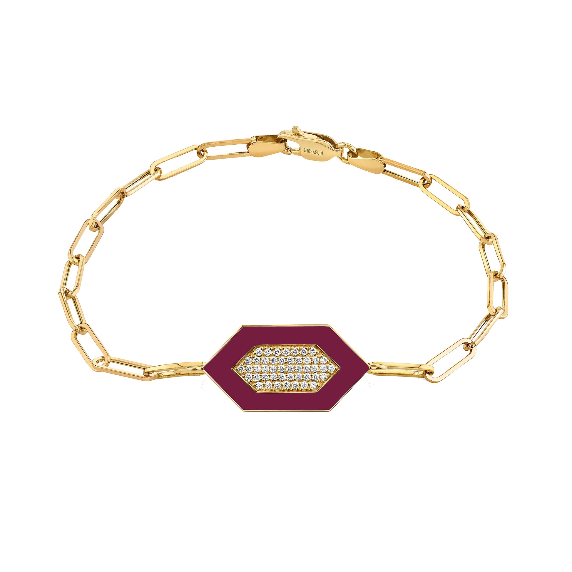 MICHAEL M Bracelet 14k Yellow Gold / Magenta Chroma Pavé Hexagon Bracelet BR492