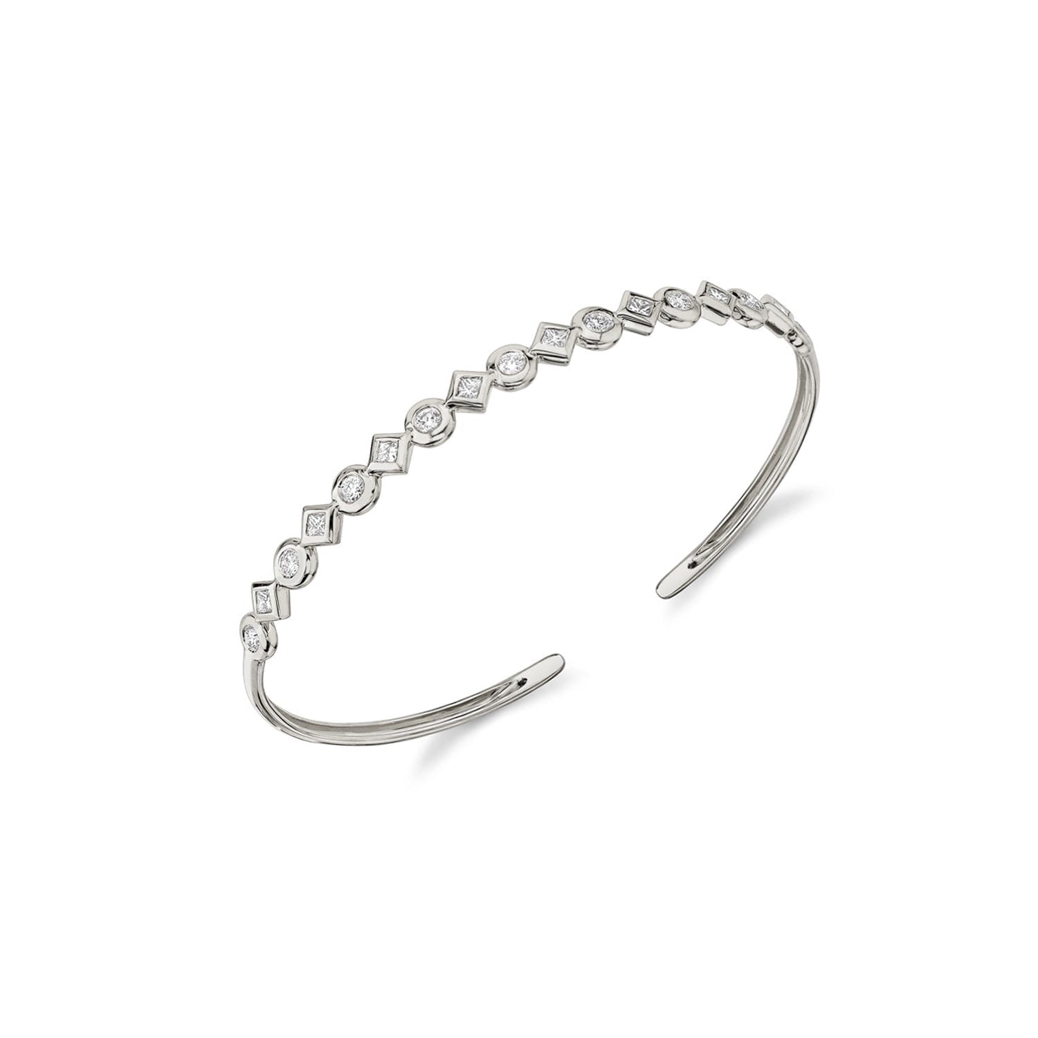 MICHAEL M Bracelets 14K White Gold Bezel Mixed Shape Cuff Bracelet BR419