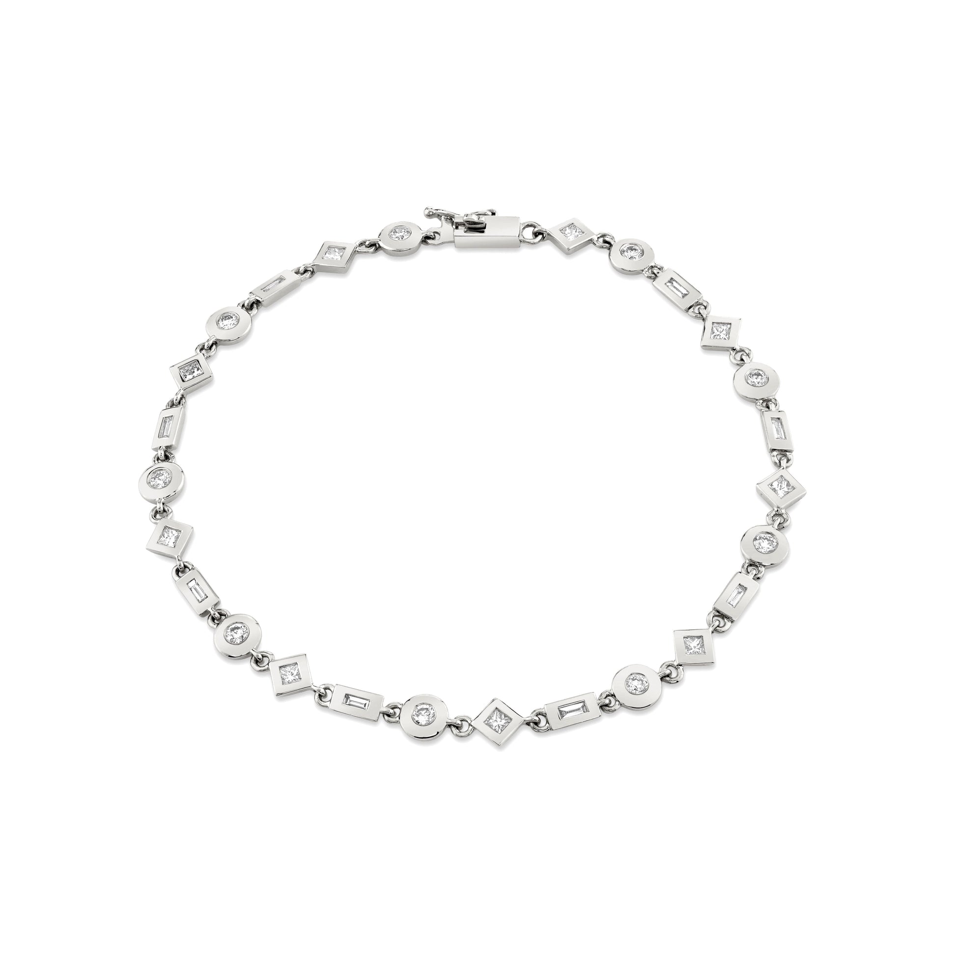 MICHAEL M Bracelets 14K White Gold / Small Mixed Shape Bezel Tennis Bracelet BR410WG