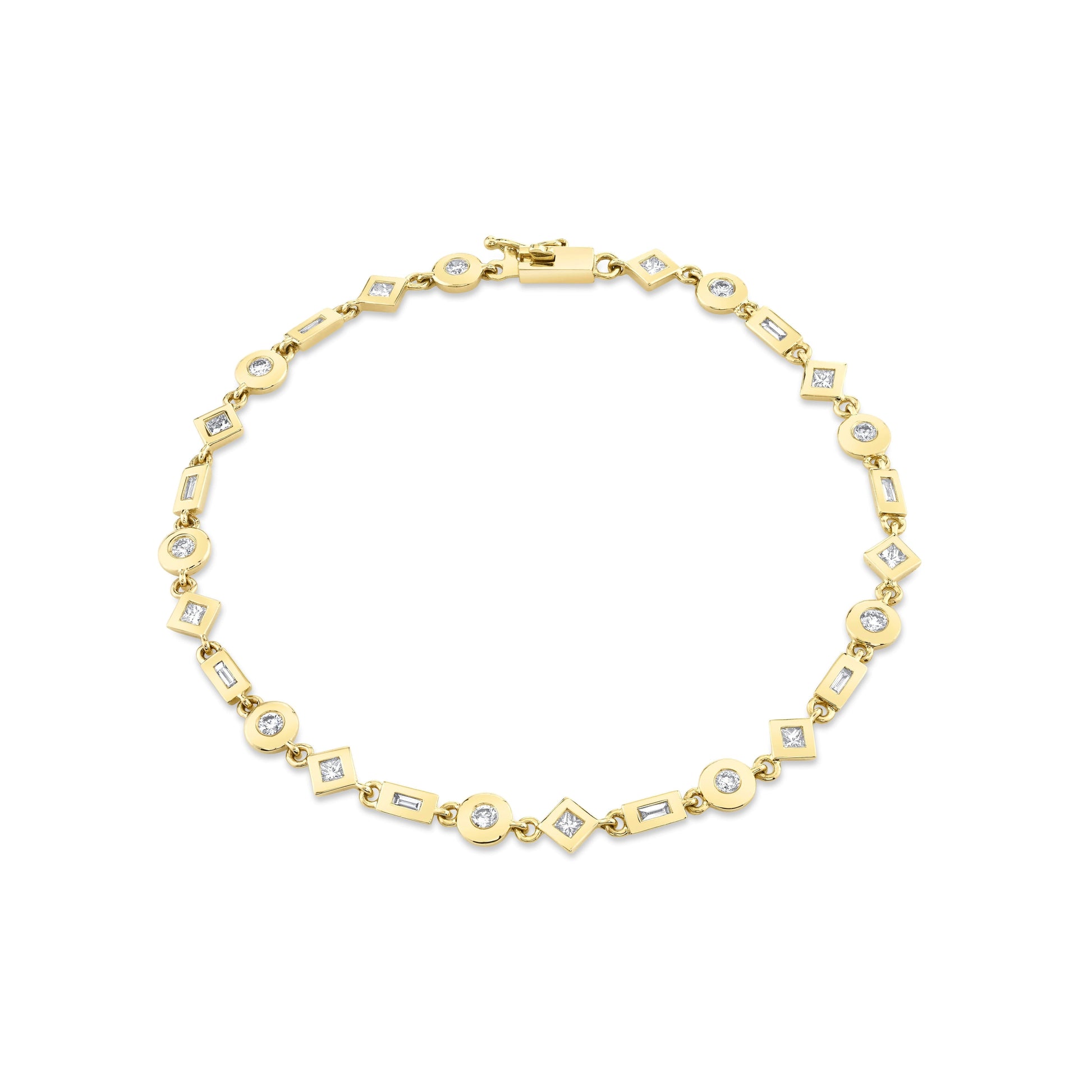 MICHAEL M Bracelets 14K Yellow Gold / Small Mixed Shape Bezel Tennis Bracelet BR410