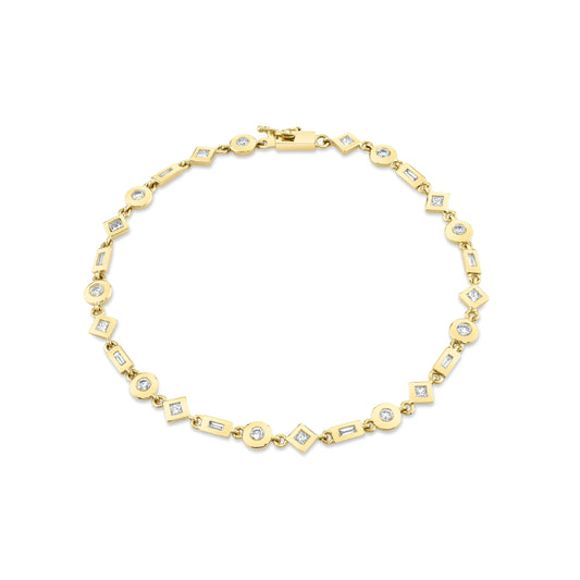 MICHAEL M Bracelets 14K Yellow Gold / Small Mixed Shape Bezel Tennis Bracelet BR410