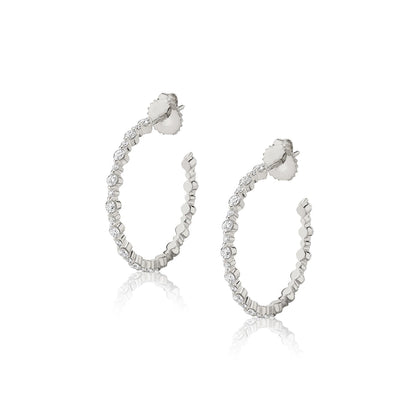 MICHAEL M Earrings 14K White Gold Cloud Alternating Hoops ER392WG