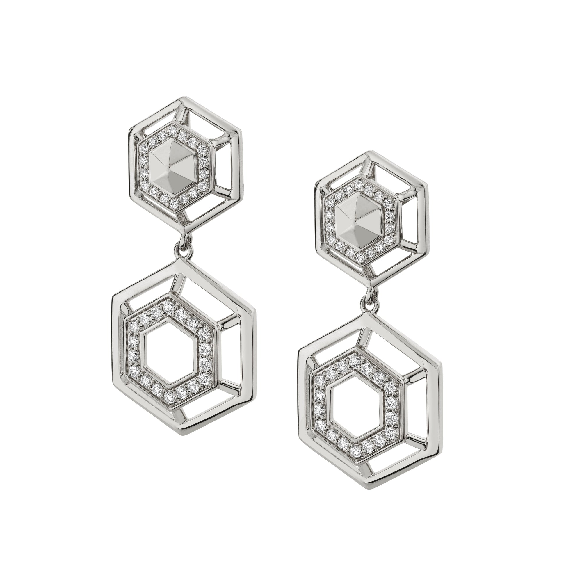 MICHAEL M Earrings 14K White Gold Hex Truss Cocktail Earrings ER512