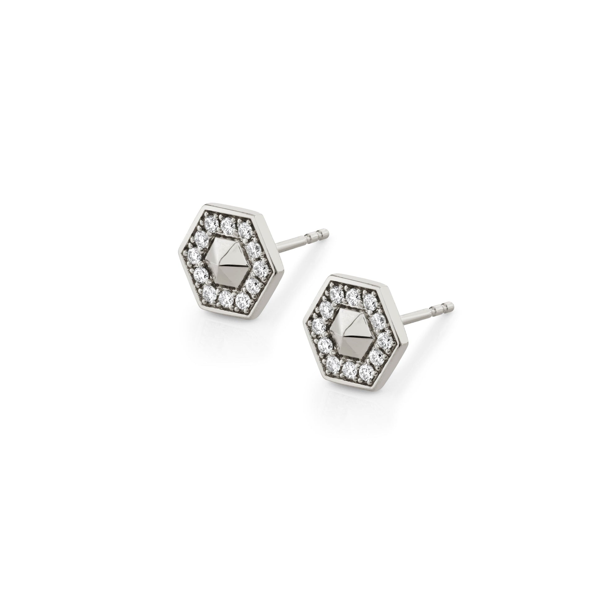 MICHAEL M Earrings 14K White Gold Mini Hex Studs ER507