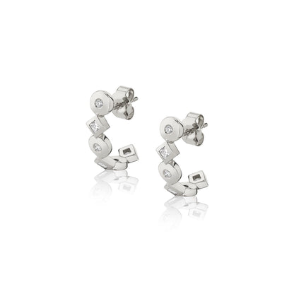 MICHAEL M Earrings 14K White Gold Mixed Shape Bezel Huggies ER421WG