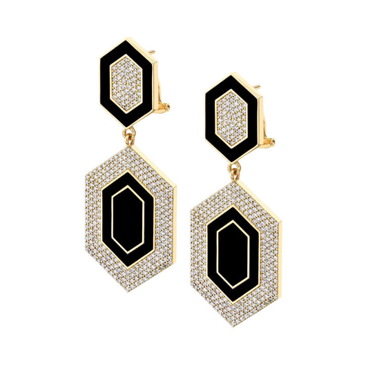 MICHAEL M Earrings 14k Yellow Gold / Black Chroma Pavé Hexagon Cocktail Earrings ER490