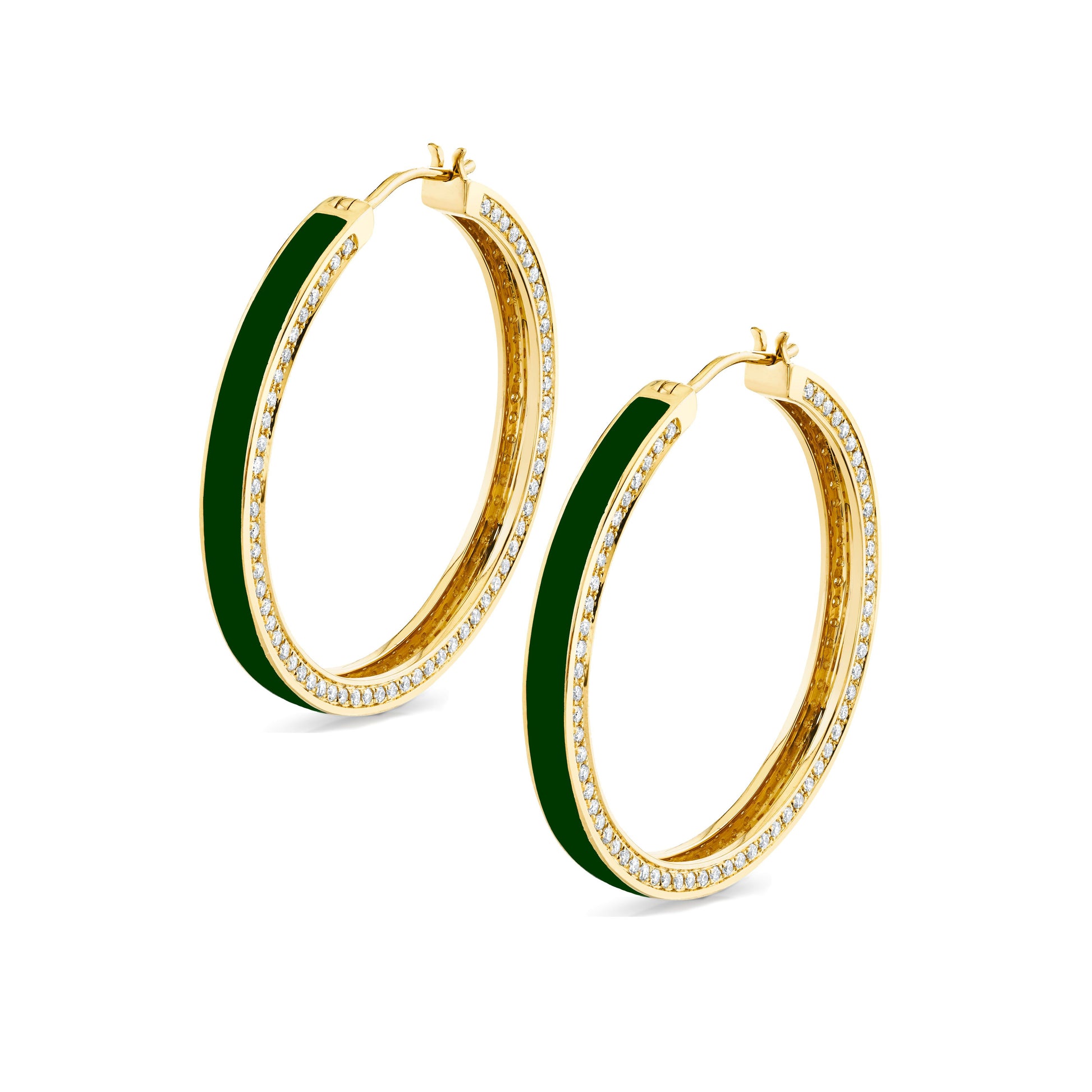 MICHAEL M Earrings 14k Yellow Gold / Green Chroma Pavé Edge Hoop Earrings ER481
