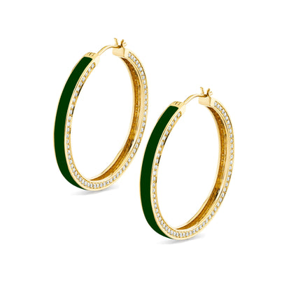 MICHAEL M Earrings 14k Yellow Gold / Green Chroma Pavé Edge Hoop Earrings ER481