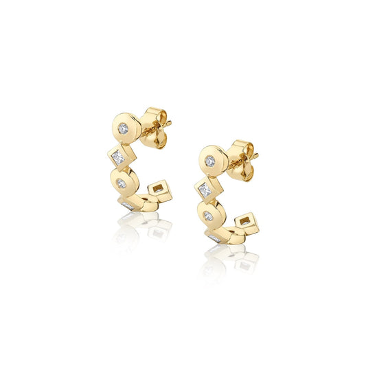 MICHAEL M Earrings 14K Yellow Gold Mixed Shape Bezel Huggies ER421YG