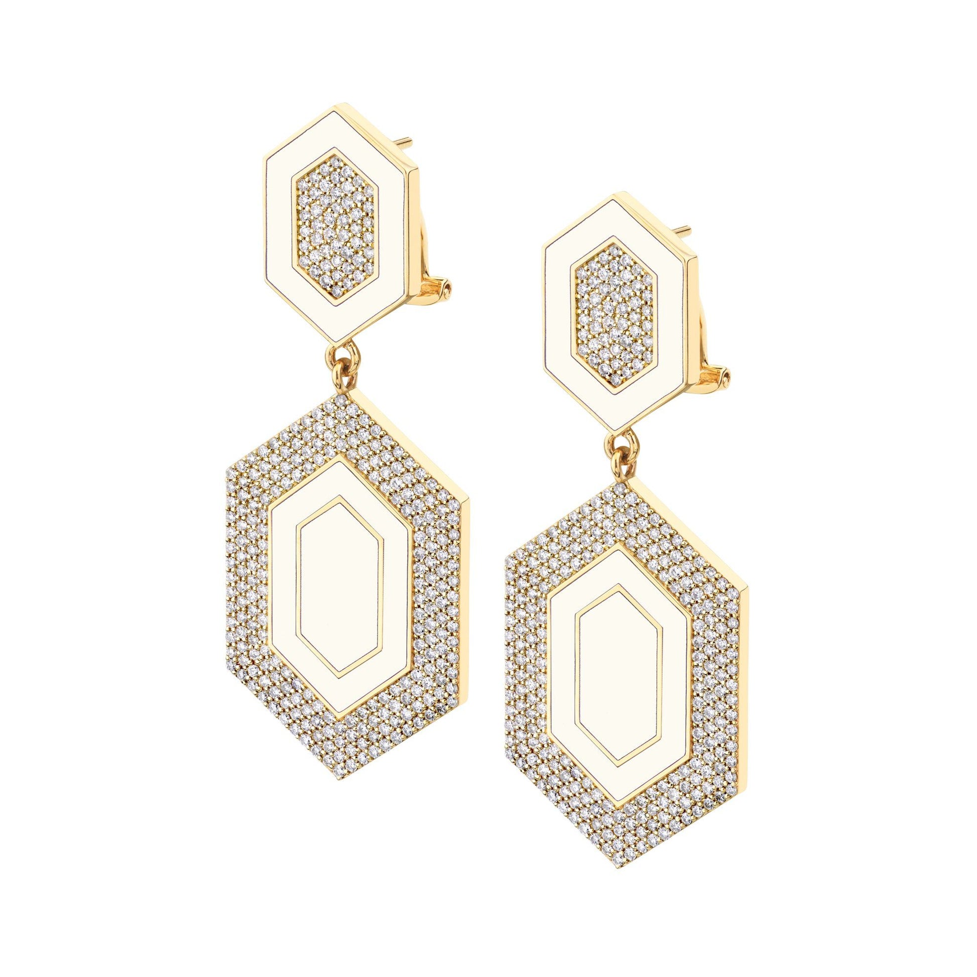 MICHAEL M Earrings 14k Yellow Gold / White Chroma Pavé Hexagon Cocktail Earrings ER490
