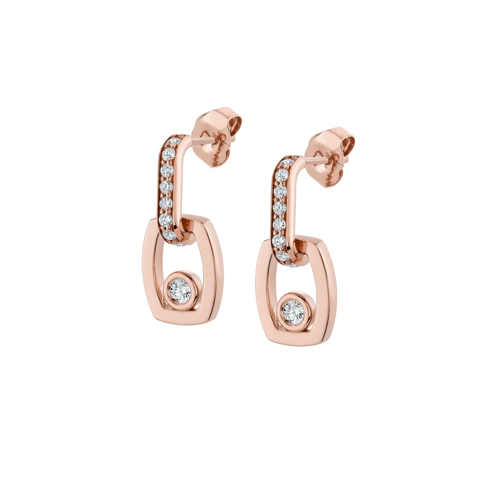 MICHAEL M Earrings 18K Rose Gold Link Earrings with Bezel Set Diamond ER400