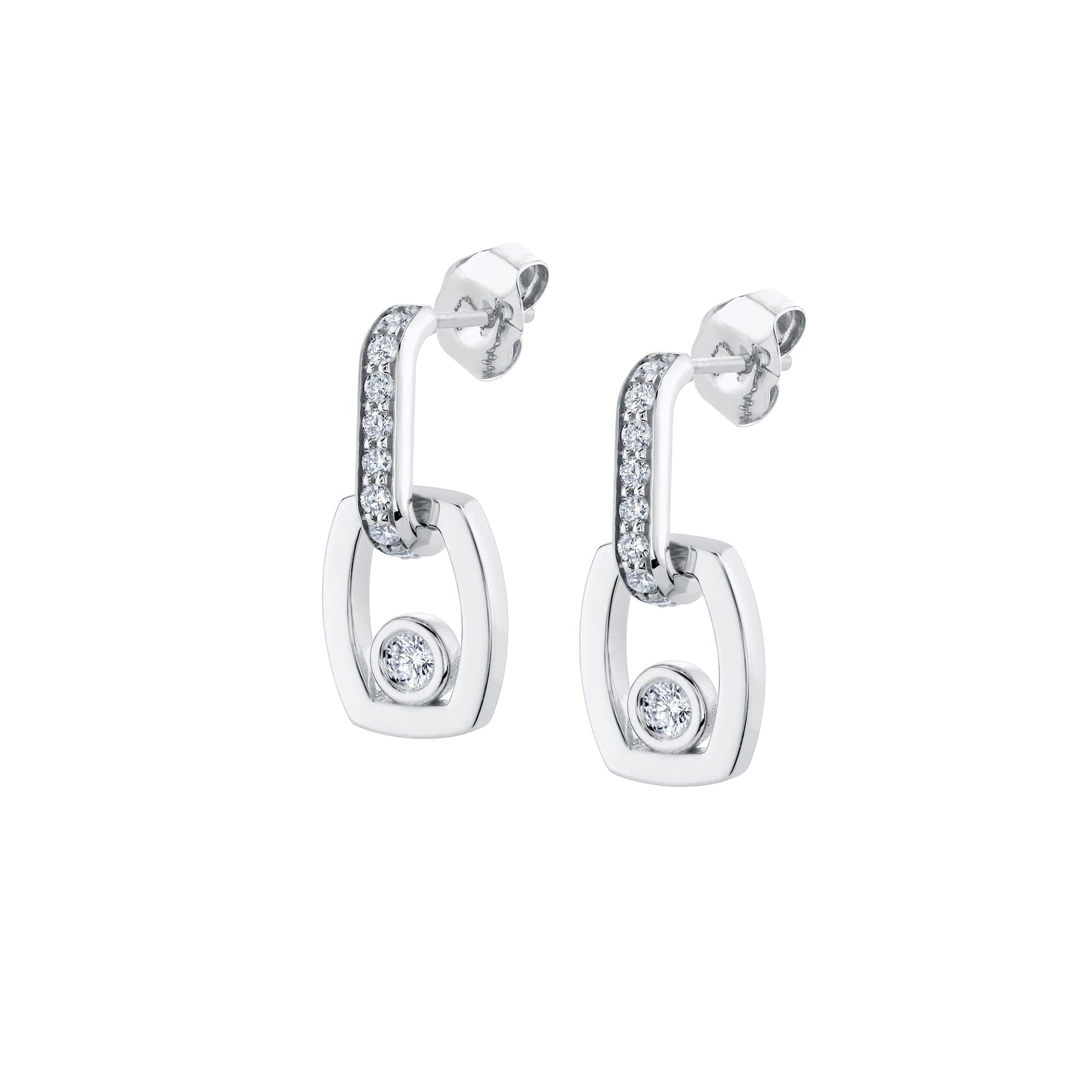 MICHAEL M Earrings 18K White Gold Link Earrings with Bezel Set Diamond ER400