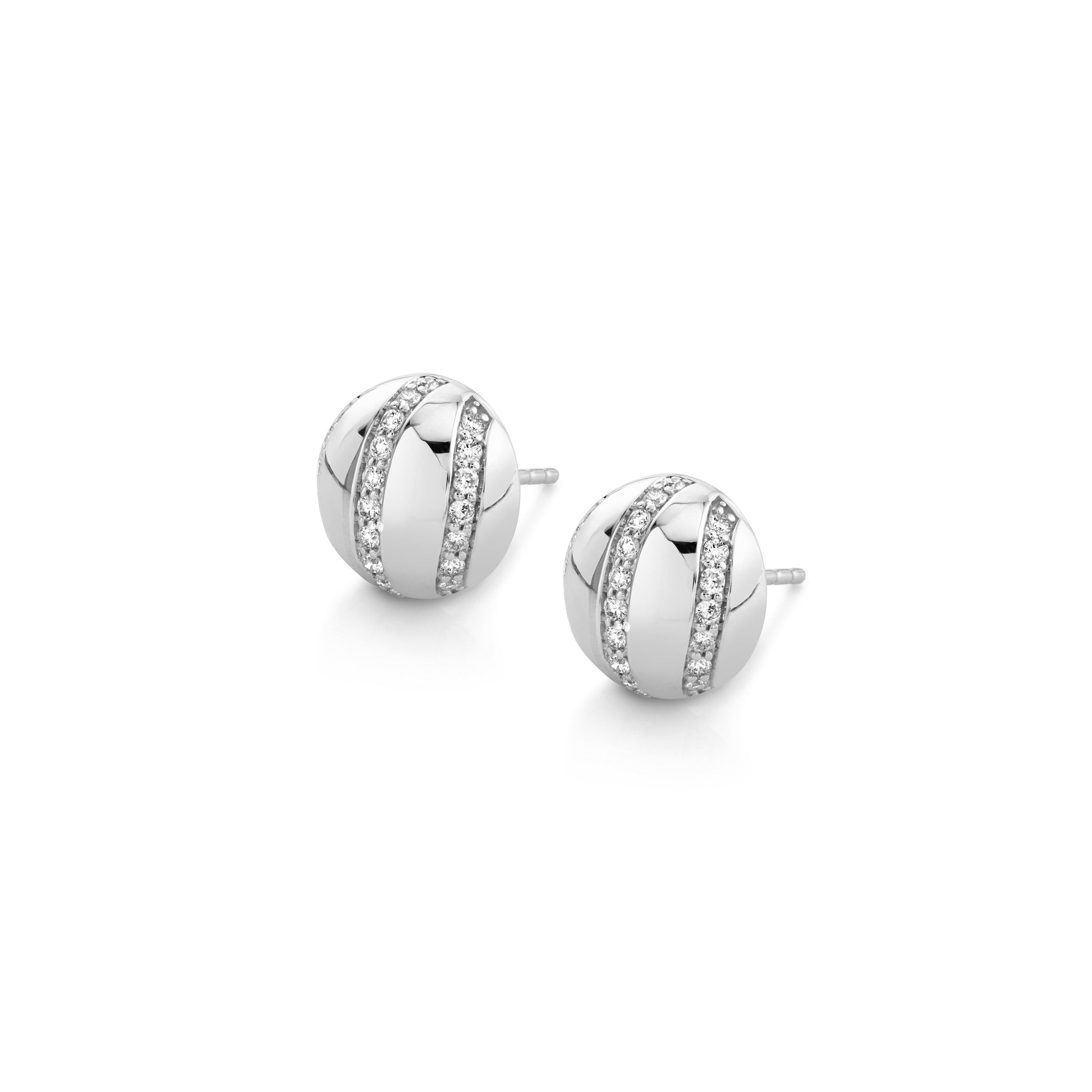 MICHAEL M Earrings 18K White Gold Orb Stripe Button Studs ER531