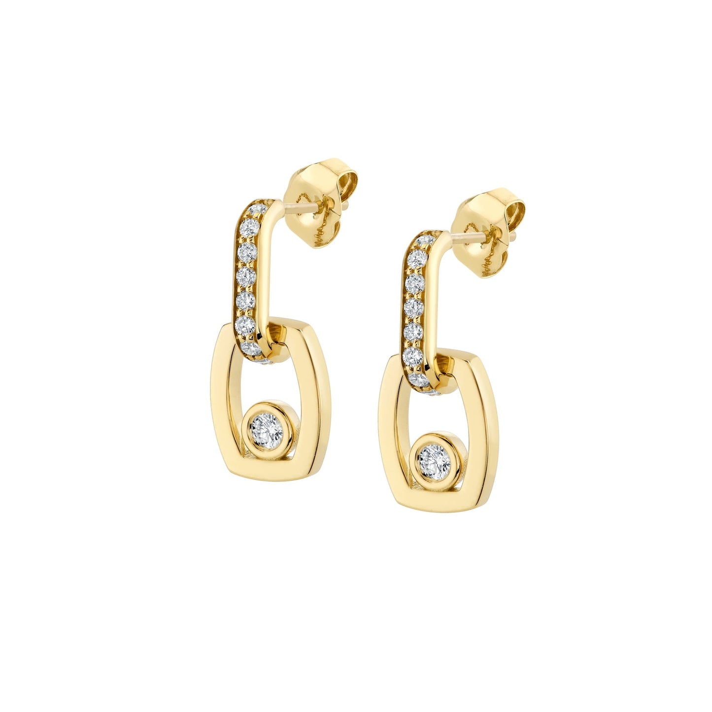 MICHAEL M Earrings 18K Yellow Gold Link Earrings with Bezel Set Diamond ER400