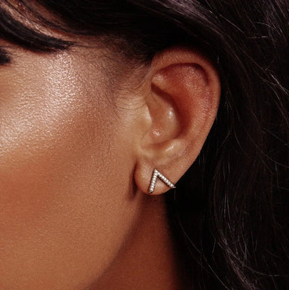 Single V Diamond Stud Earrings