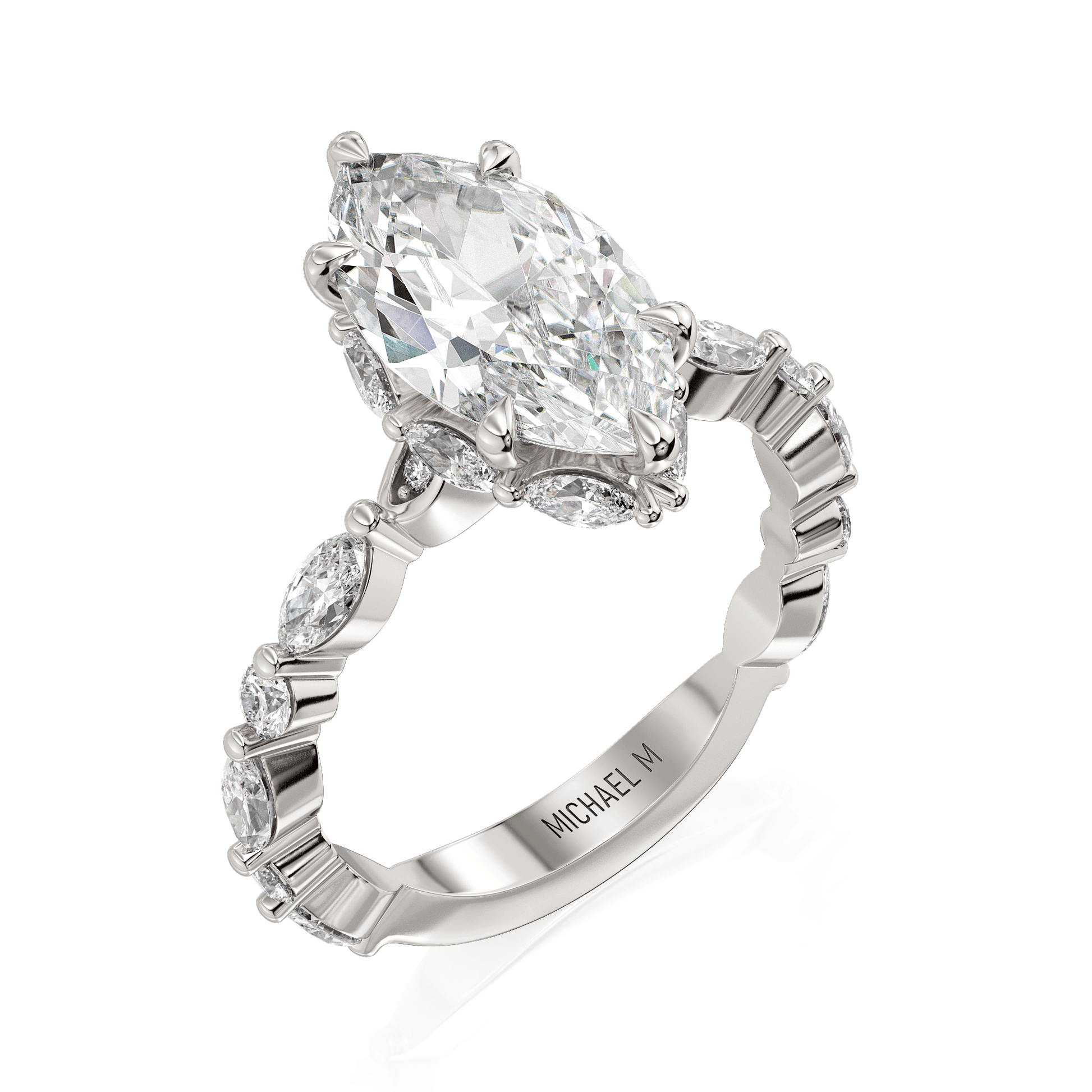 MICHAEL M Engagement Rings 18K White Gold Monarch R831-3 Marquise