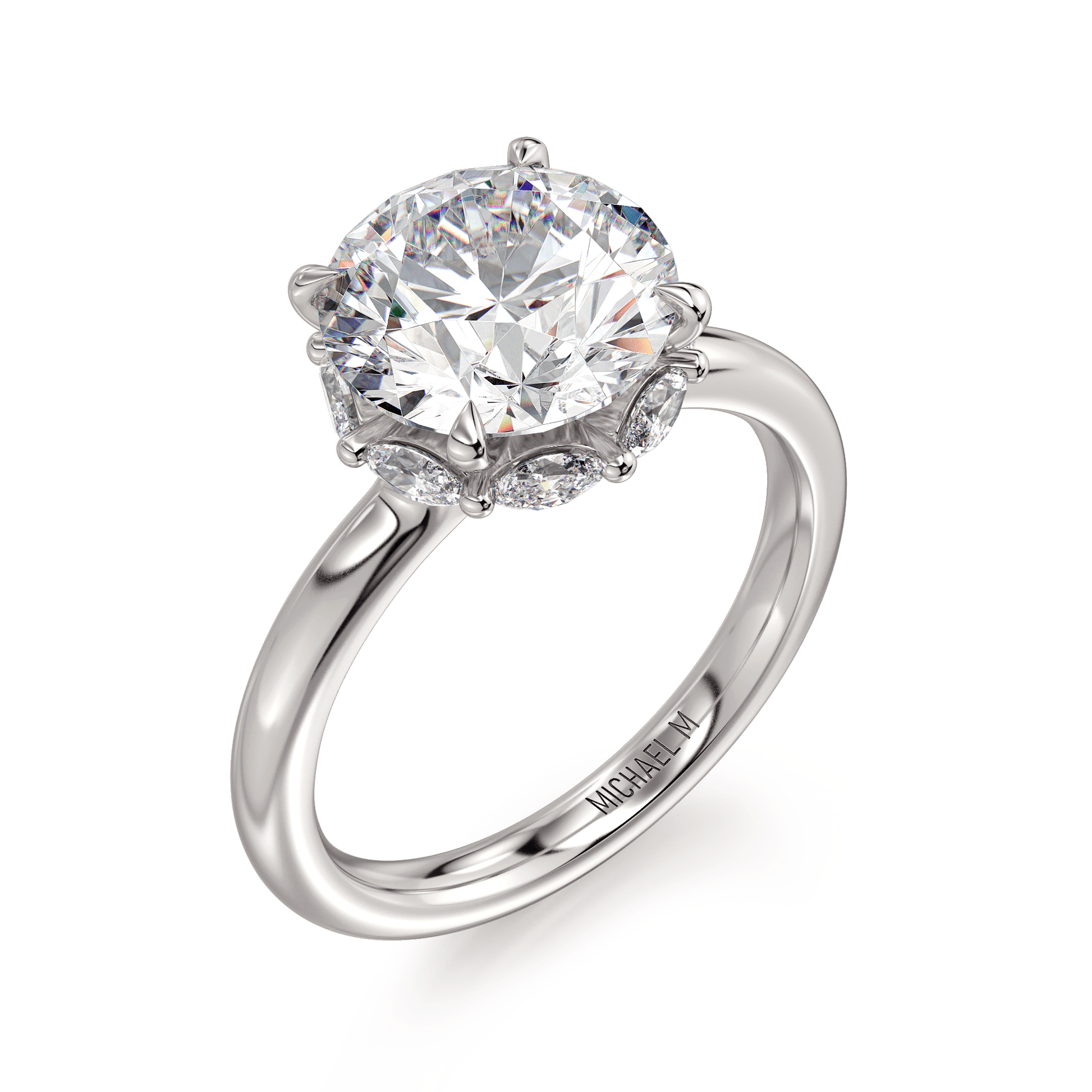 MICHAEL M Engagement Rings 18K White Gold Monarch R836-3 Round R836-3-RD-WG