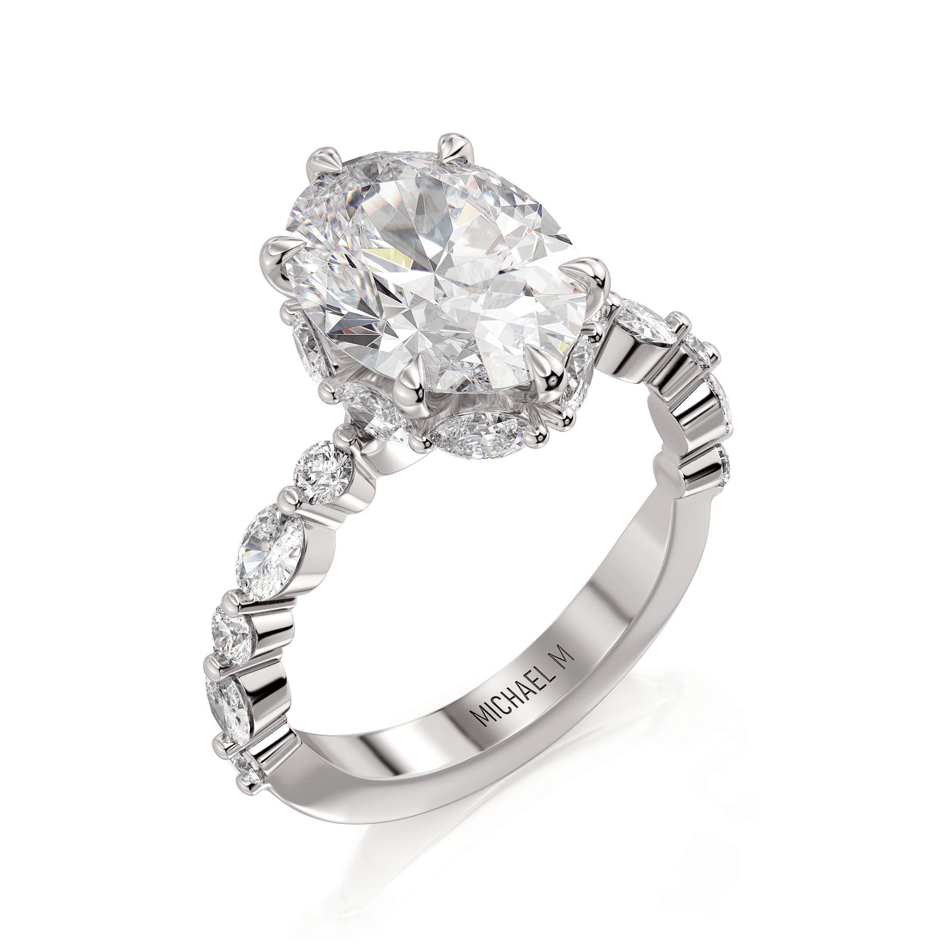 MICHAEL M Engagement Rings 18K White Gold Monarch R837-3 Oval R837-3-OV-WG