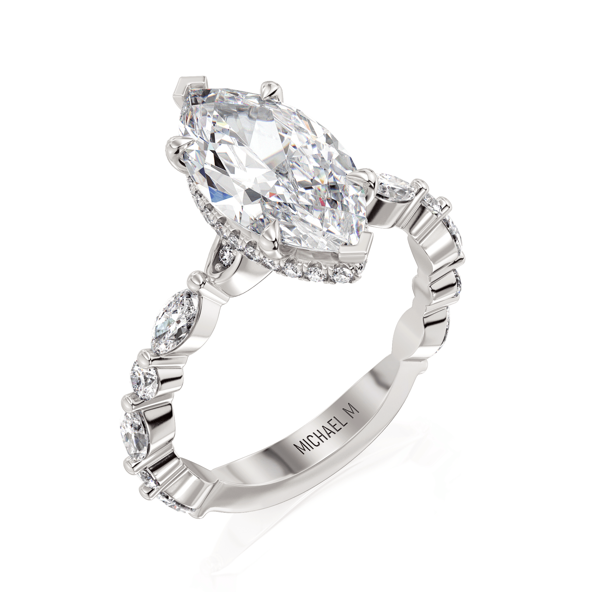 MICHAEL M Engagement Rings 18K White Gold Montage R802-3 Marquise