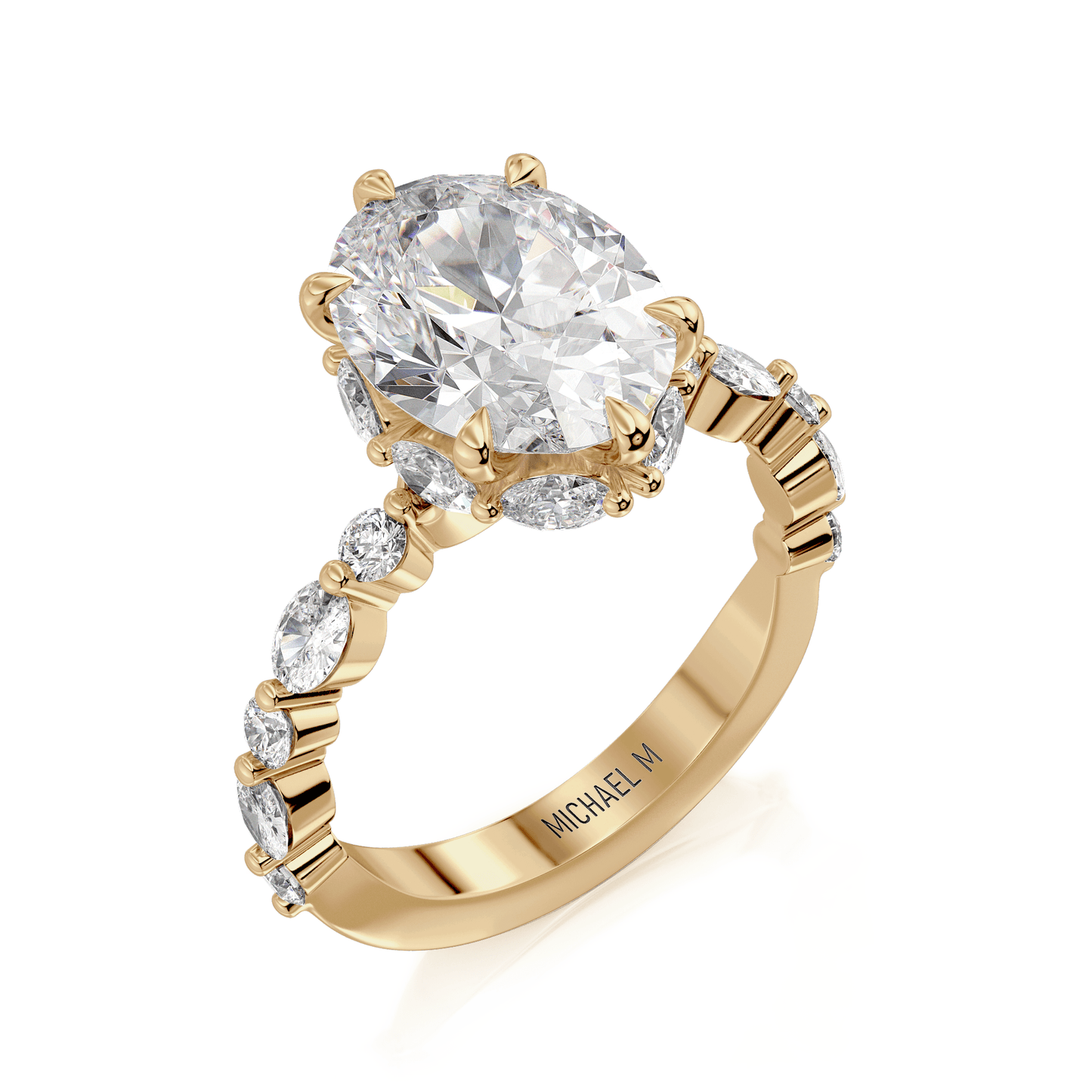 MICHAEL M Engagement Rings 18K Yellow Gold Monarch R837-3 Oval R837-3-OV-YG