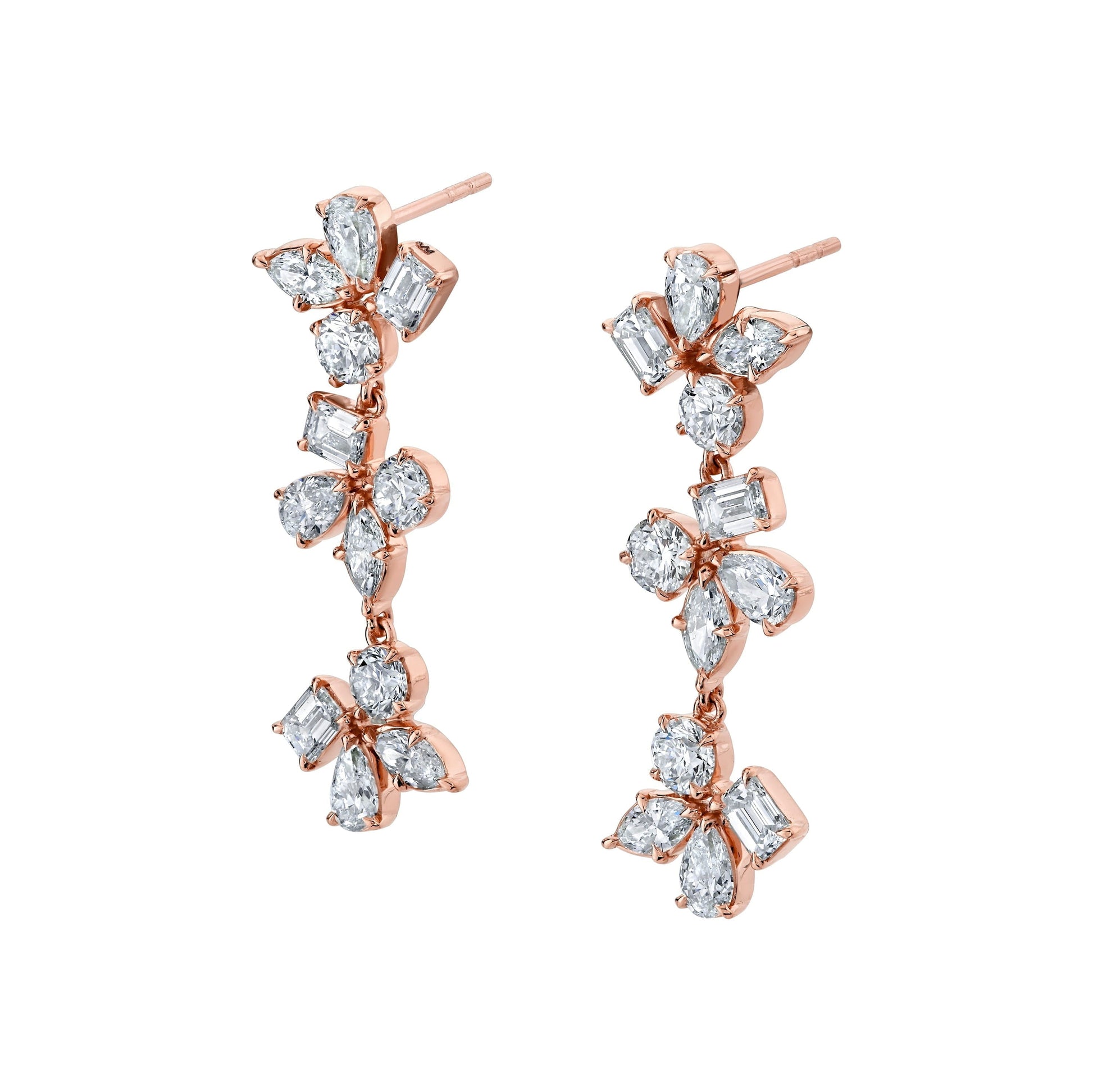 MICHAEL M Fashion Earrings 18K Rose Gold Montage 3 Cluster Drop Earrings ER613