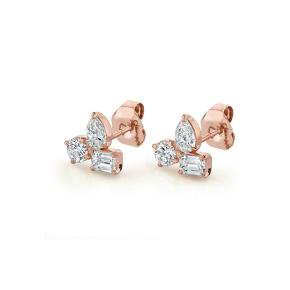 MICHAEL M Fashion Earrings 18K Rose Gold Montage 3 Cluster Stud Earrings ER617