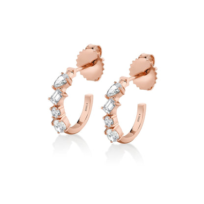 MICHAEL M Fashion Earrings 18K Rose Gold Montage Mixed Cut Diamond Hoops ER627