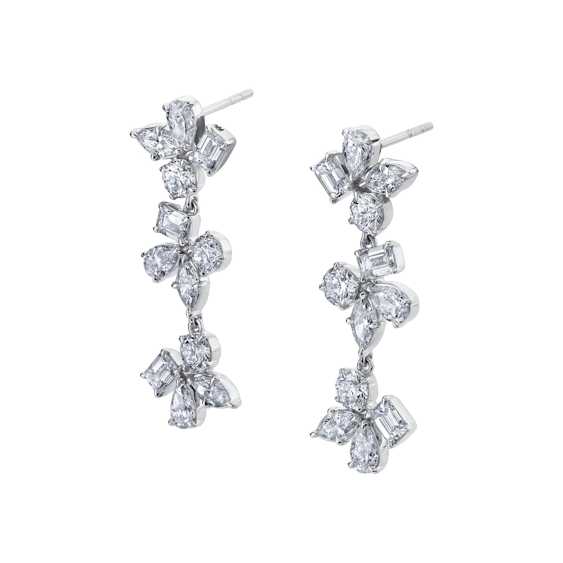 MICHAEL M Fashion Earrings 18K White Gold Montage 3 Cluster Drop Earrings ER613