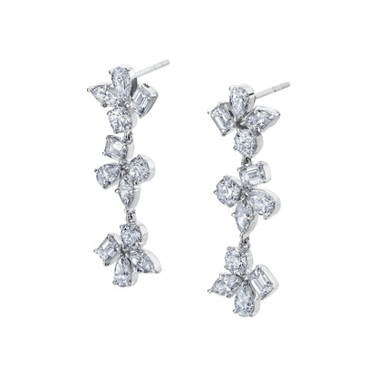 MICHAEL M Fashion Earrings 18K White Gold Montage 3 Cluster Drop Earrings ER613
