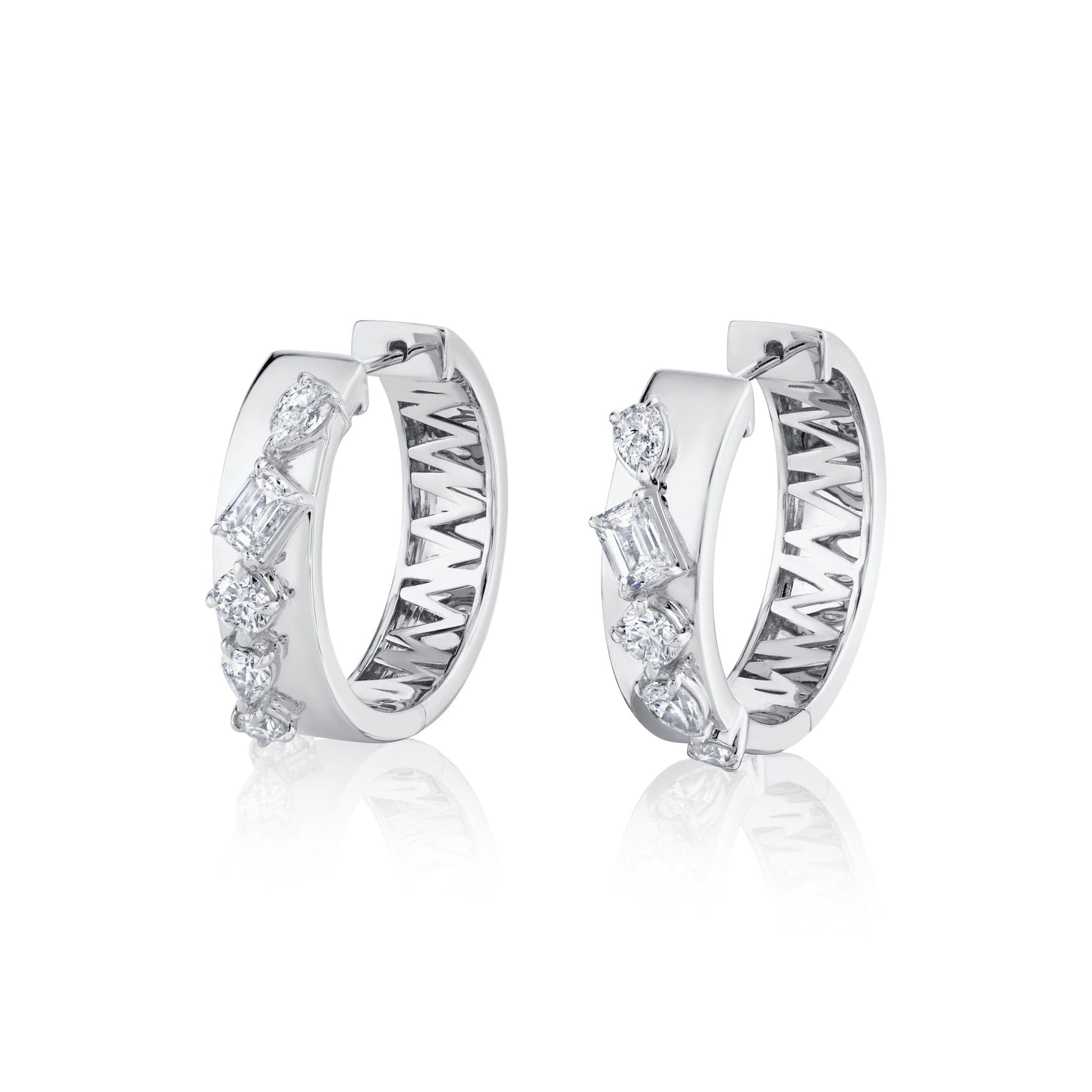 MICHAEL M Fashion Earrings 18K White Gold Montage Diamond Cross Hoops ER618