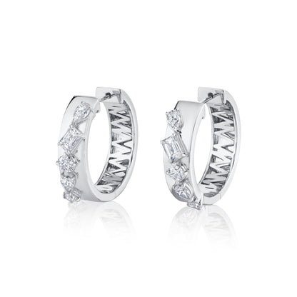 MICHAEL M Fashion Earrings 18K White Gold Montage Diamond Cross Hoops ER618