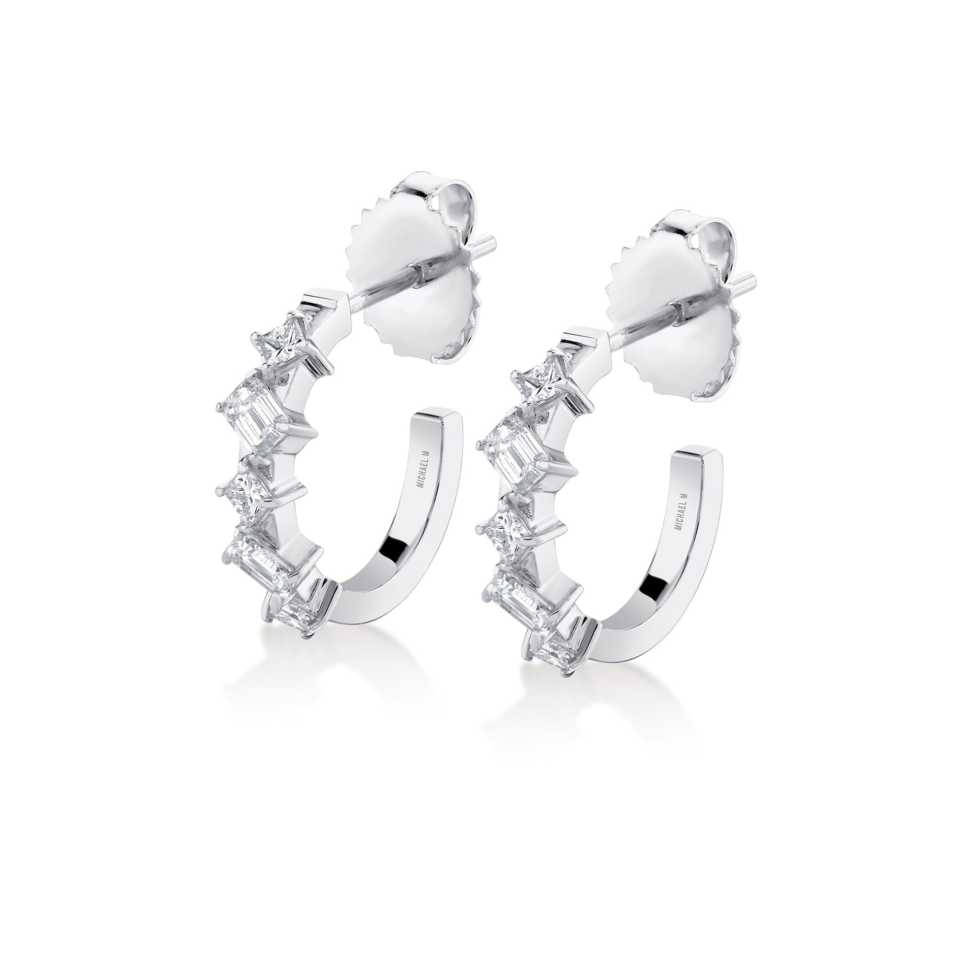 MICHAEL M Fashion Earrings 18K White Gold Montage Emerald and Princess Cut Diamond Hoops ER625