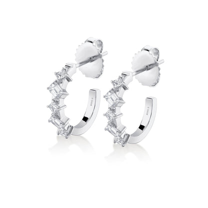 MICHAEL M Fashion Earrings 18K White Gold Montage Emerald and Princess Cut Diamond Hoops ER625